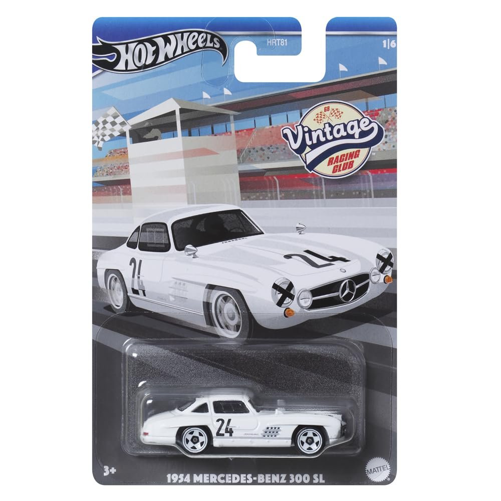 Hot Wheels Collectible Die-Cast Vintage Racing Club Vehicle - White Sports Car - Inspired by 1954 Mercedes-Benz 300 SL - HRT81-1/6